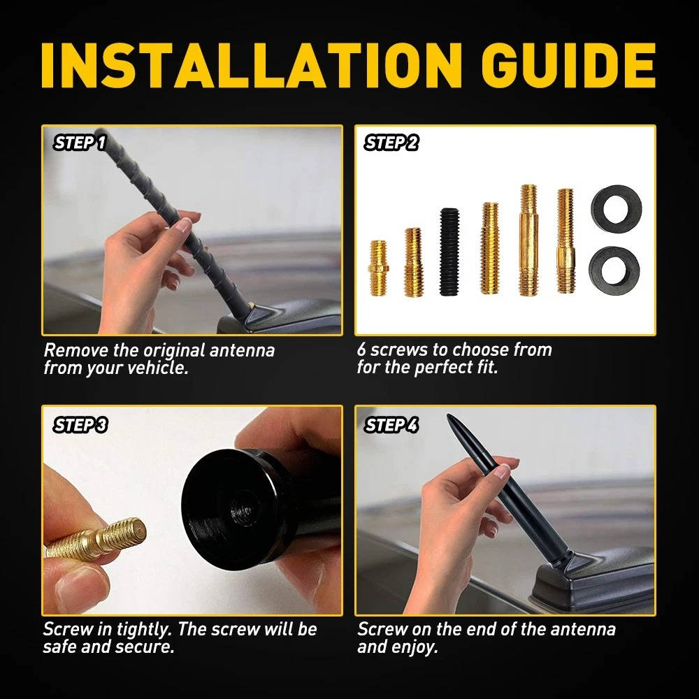 Universal Car Antenna Replacement with 8 Adapter Bolts and Sealing Rings