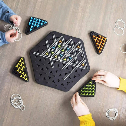 Triangle Peg and Rubber Band Strategy Board Game with Color Pieces for Family Game Night