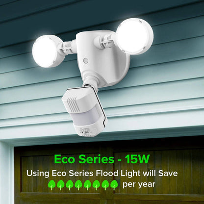 15W 2000 Lumens Motion Sensor LED Flood Light, 180 Degree Outdoor Security Light White