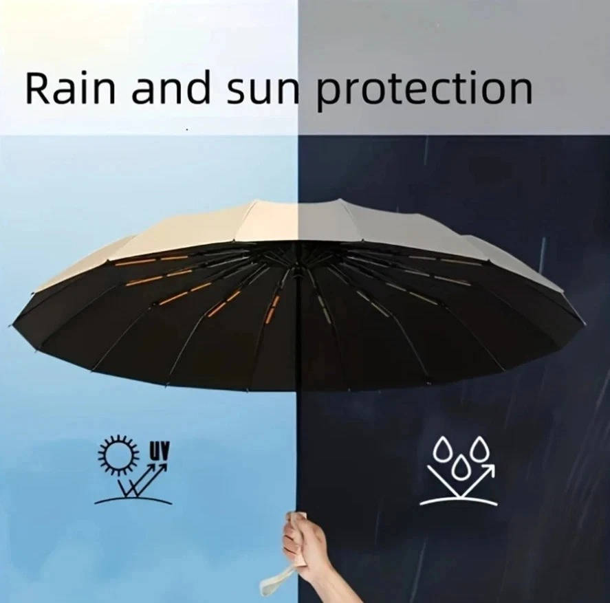Windproof Folding Rain Umbrella, Large Handle, Water Resistant, No Drip Technology