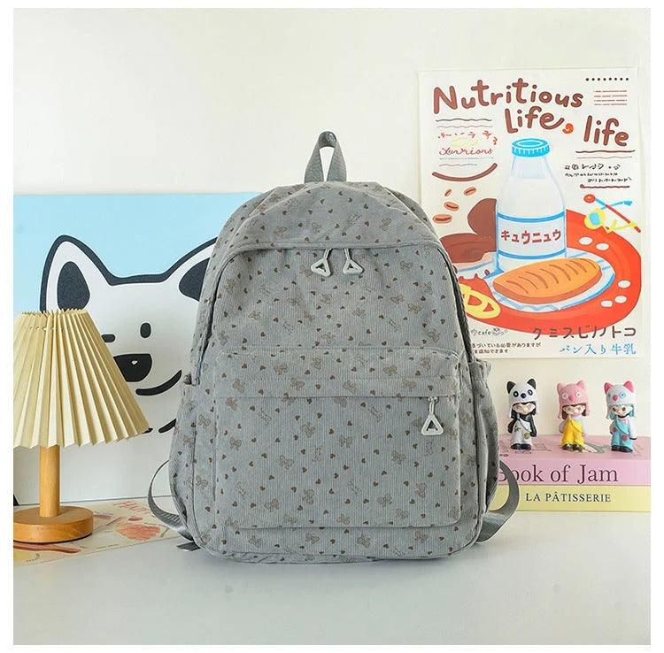 Heart Motif Backpack Featuring Several Storage Pockets and Adjustable Shoulder Support