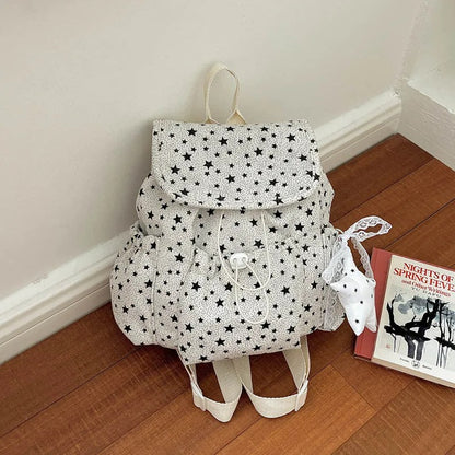 Drawstring Backpack with Star Pattern and Multiple Storage Pockets
