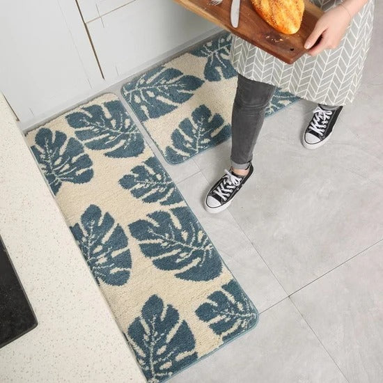 Leaf Pattern Plush Runner Mat for Hallways and Entryways