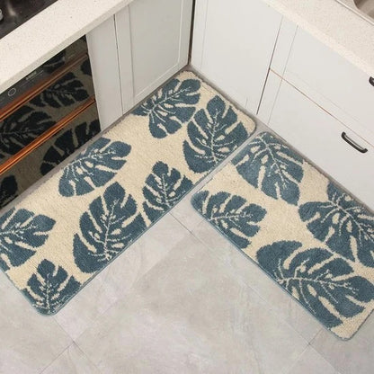 Leaf Pattern Plush Runner Mat for Hallways and Entryways