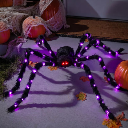 Giant Five Foot Spider Prop with Glowing LED Legs and Posable Furry Body in Purple Or Orange