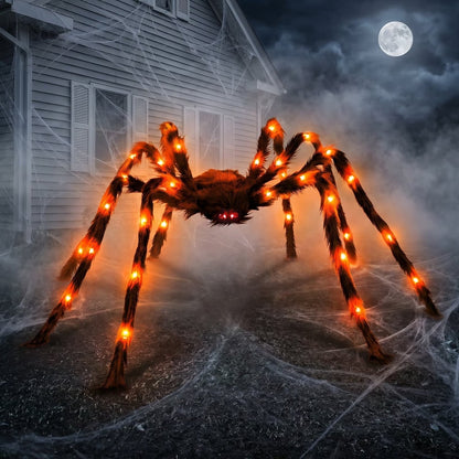 Giant Five Foot Spider Prop with Glowing LED Legs and Posable Furry Body in Purple Or Orange