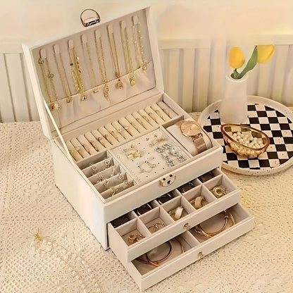 Jewelry Box Leather Organizer with Drawers