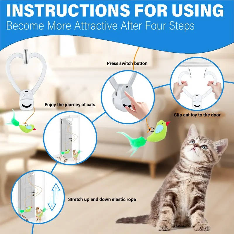Interactive Stimulating Indoor Toy for Cats and Kittens with with Electric Flying Bird Feather Wand