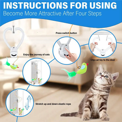 Interactive Stimulating Indoor Toy for Cats and Kittens with with Electric Flying Bird Feather Wand