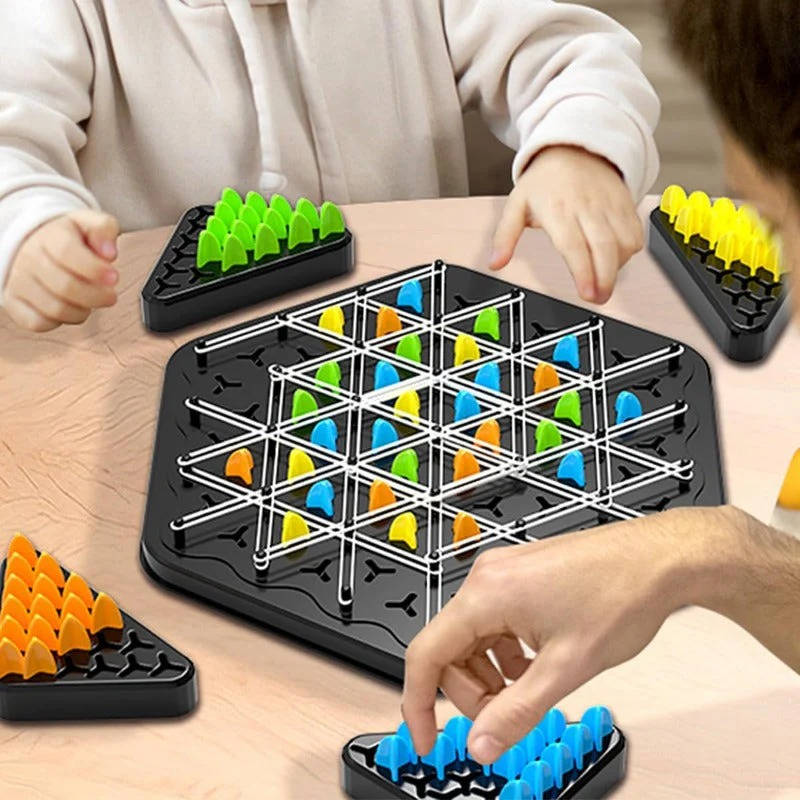 Triangle Peg and Rubber Band Strategy Board Game with Color Pieces for Family Game Night