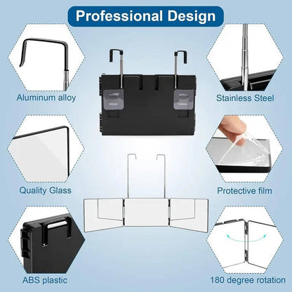 360 Degree Tri Fold Mirror Portable, Adjustable Extendable Makeup Mirror for DIY Hair Cutting Foldable Easy Carry