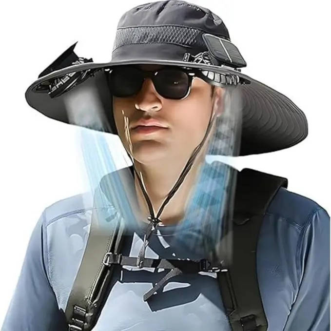Outdoor Wide Brim Sun Hat with 2 Solar Fans, UV Protection for Men & Women, Cooling Hat for Camping & Hiking