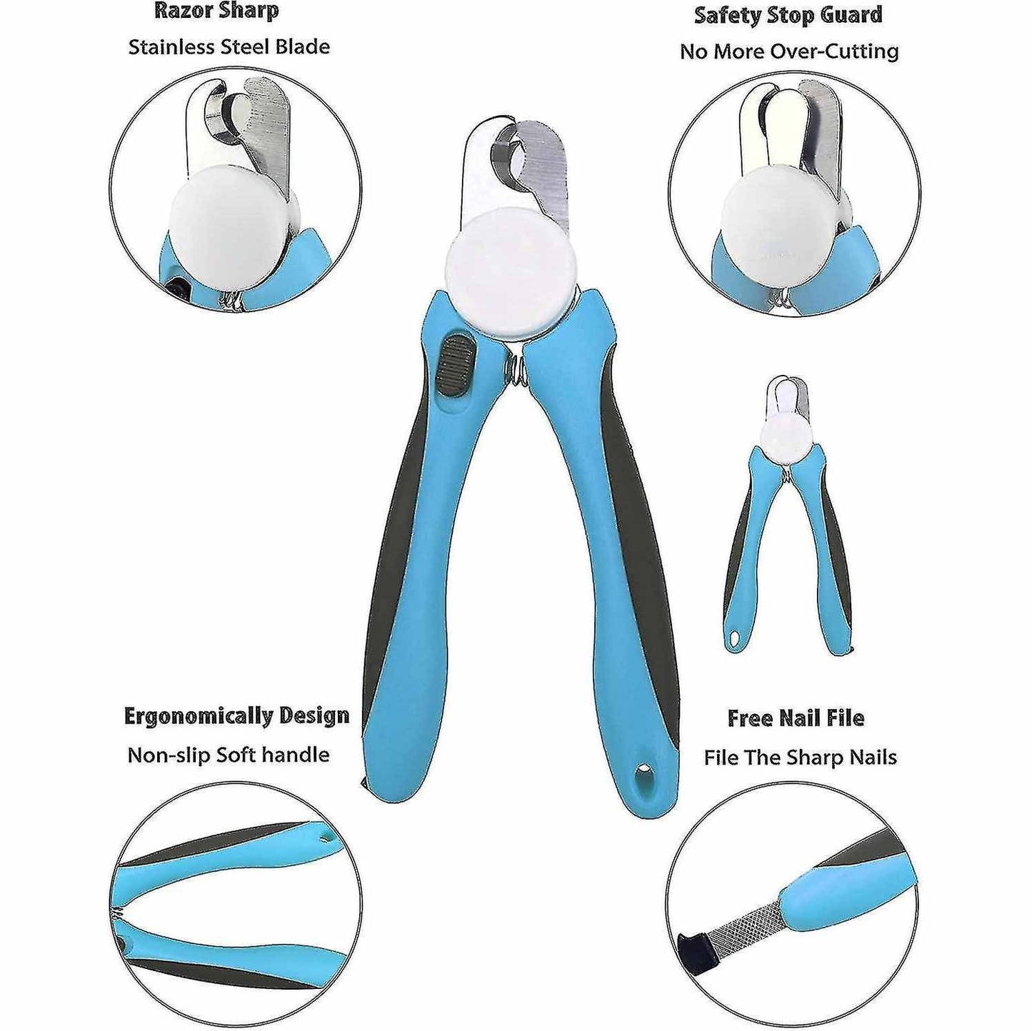 Pet Nail Clippers for Dogs & Cats – Stainless Steel Blades with Safety Guard, Non-Slip Handle & Built-In Nail File