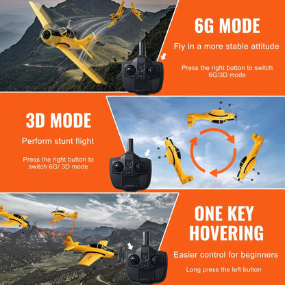 RC Plane 4 Channel 2.4GHz, Easy Fly Trainer with Gyro Stabilizer, 2 Batteries for Beginners & Kids