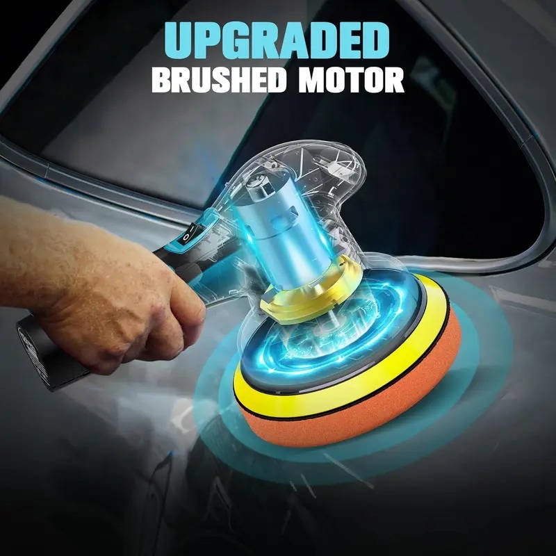 Portable Cordless Car Polisher Kit, 6 Variable Speeds, 9mm Orbit, 6 Inch Dual Action
