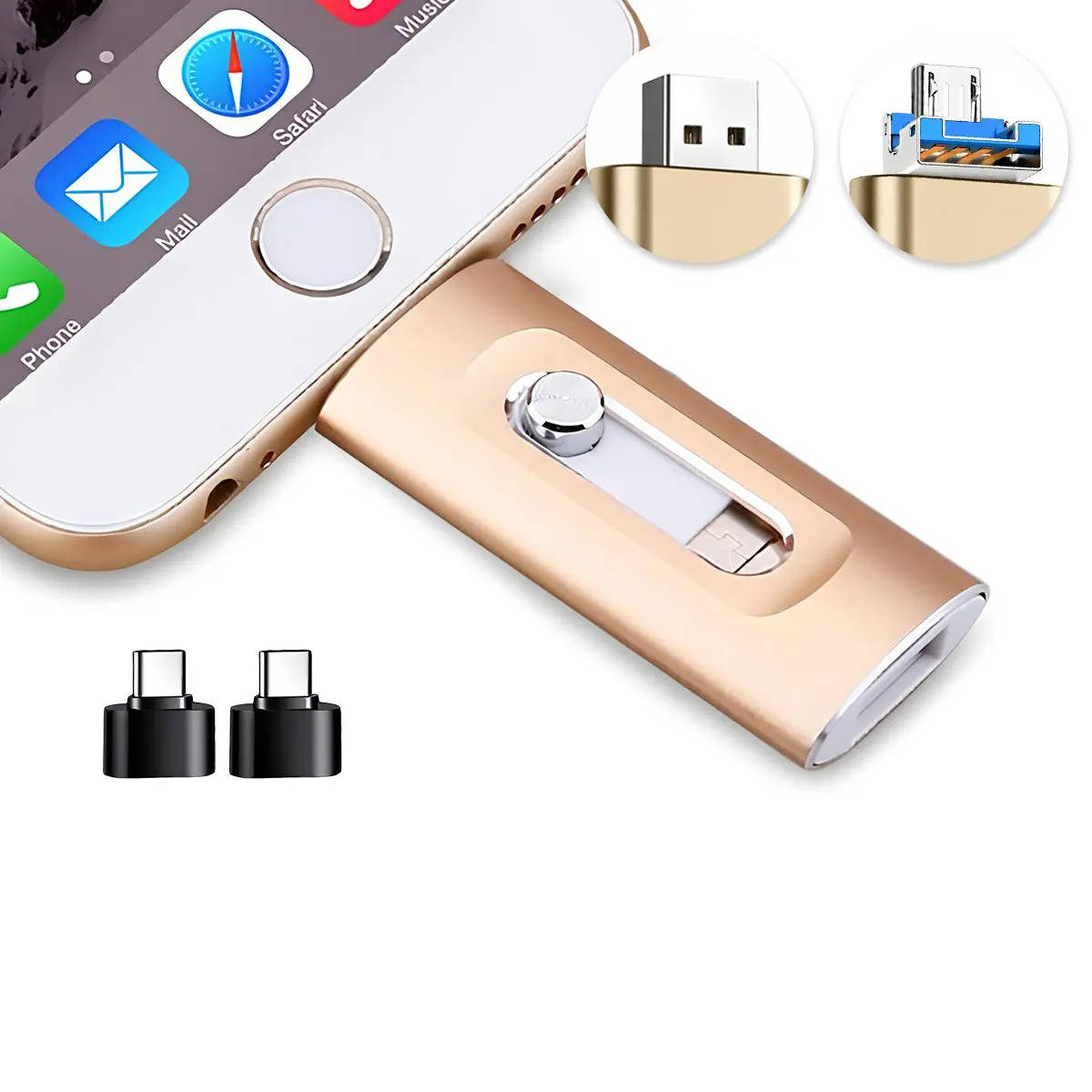3 in 1 High Speed Flash Drive for iPhones, Android & PC, Photo Stick & Backup Drive