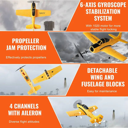 RC Plane 4 Channel 2.4GHz, Easy Fly Trainer with Gyro Stabilizer, 2 Batteries for Beginners & Kids