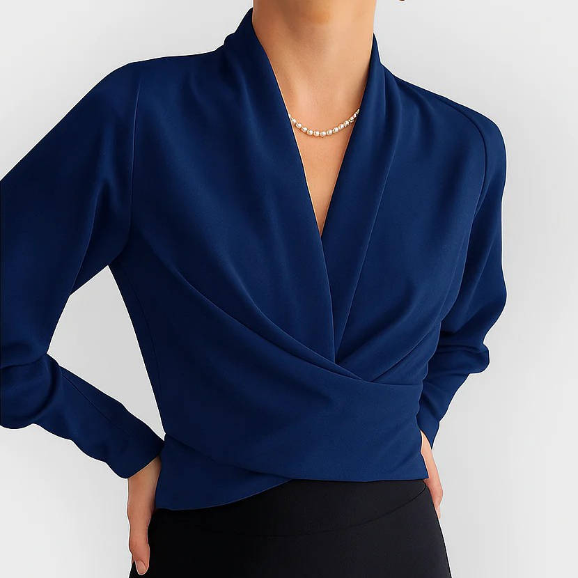 Long Sleeve Silk Blouse with V Neck for Work Or Evening