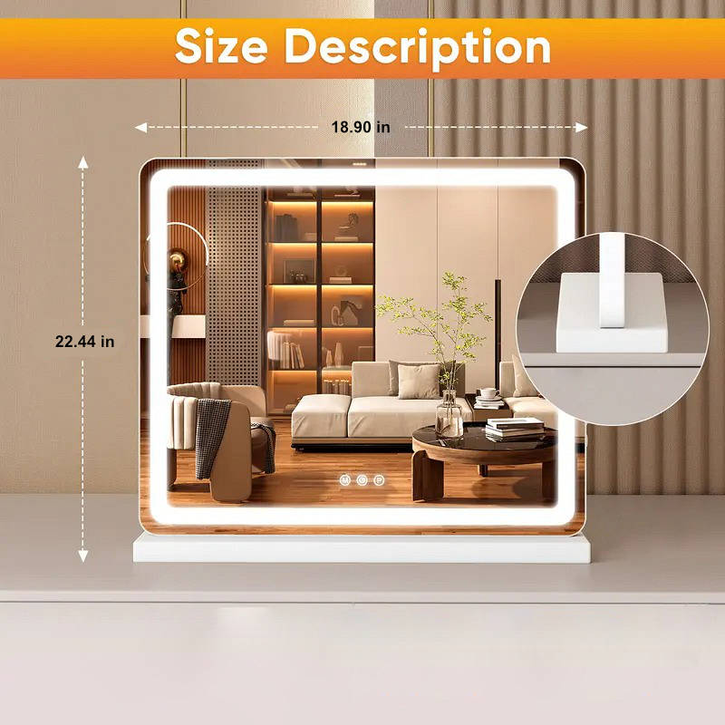 LED Vanity Mirror with Lights Dimmable, Makeup Mirror with 3 Color Modes Touch Screen Desk Mirror