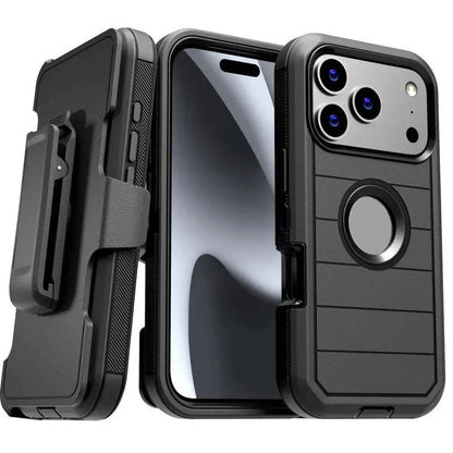 Shockproof Defender Case for iPhone 15 16 17 Pro Max, Heavy Duty 4 Layer Phone Case with Holster Kickstand