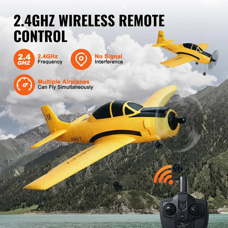 RC Plane 4 Channel 2.4GHz, Easy Fly Trainer with Gyro Stabilizer, 2 Batteries for Beginners & Kids