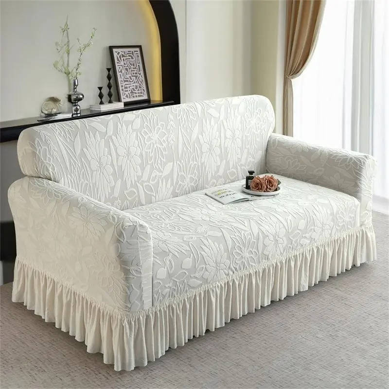 Sunflower Elastic Sofa Cover, Jacquard Couch Protector with Skirt Edge, Dustproof