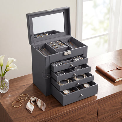 Multi-Level Jewelry Organizer with Mirror and Locking Mechanism