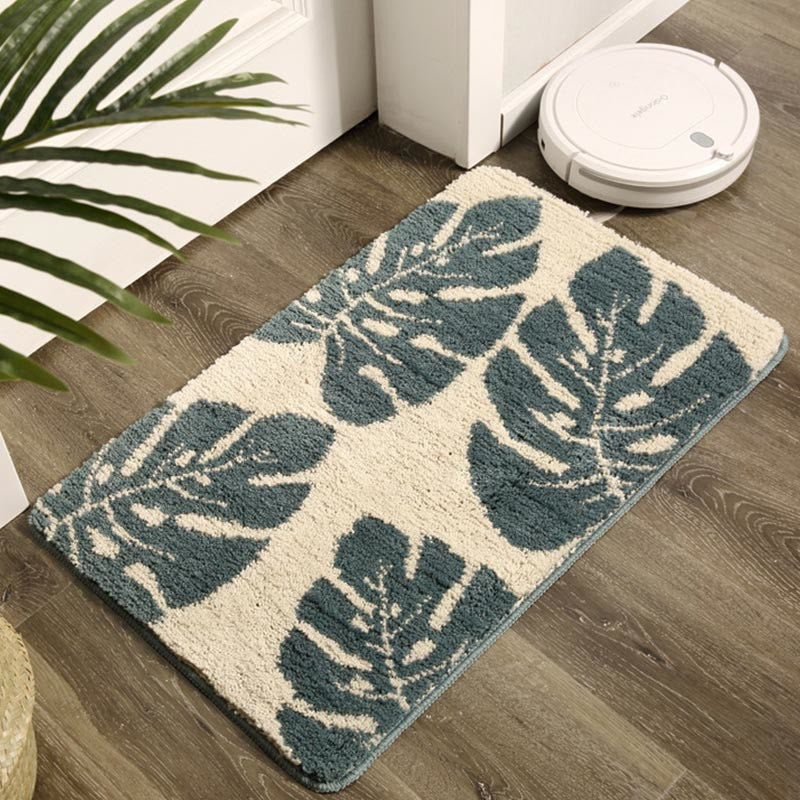 Leaf Pattern Plush Runner Mat for Hallways and Entryways