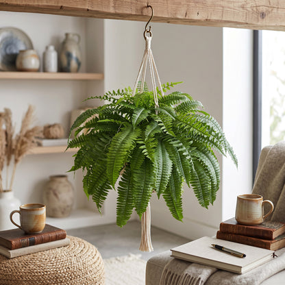 Artificial Boston Fern Set with UV Resistant Polyethylene and Realistic Fronds, 18 Pack