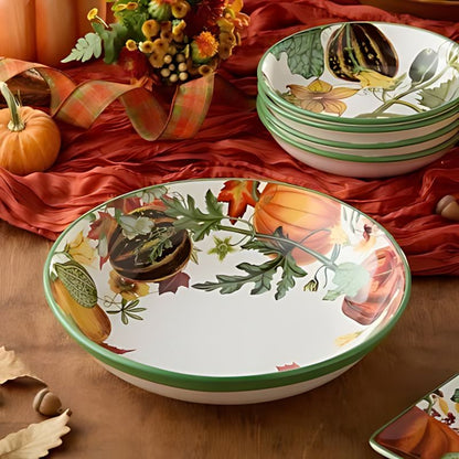 Large Ceramic Salad and Pasta Bowl with Fall Pumpkin Print 13 Inch