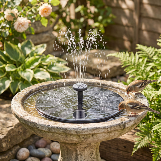 Floating Solar Fountain Pump with Interchangeable Spray Heads for Bird Baths
