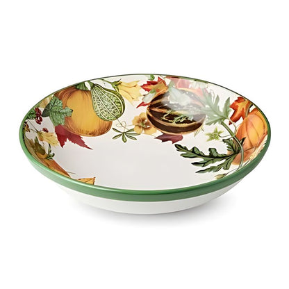 Large Ceramic Salad and Pasta Bowl with Fall Pumpkin Print 13 Inch