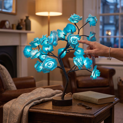 Rose Shaped Table Lamp with LED Warm Glow and Metal Stem, Four Color Options