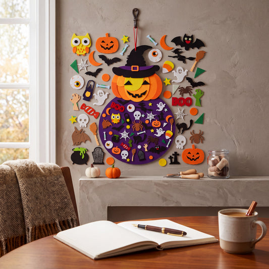 Reusable Felt Board with 50 Plus Halloween Ornaments for Ages 3 Plus