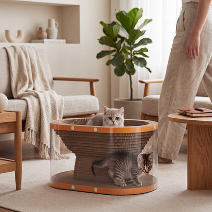 Cat Scratching Board with Raised Nest and Corrugated Cardboard Surface for Indoor Cats