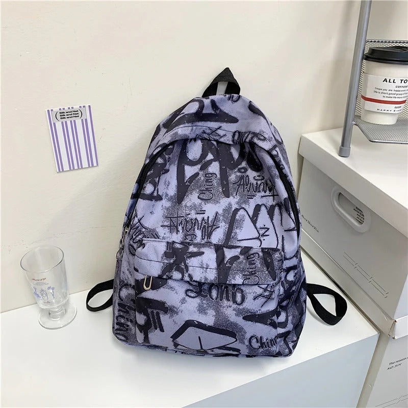 Padded Graffiti Print Backpack with Laptop Sleeve Compartment