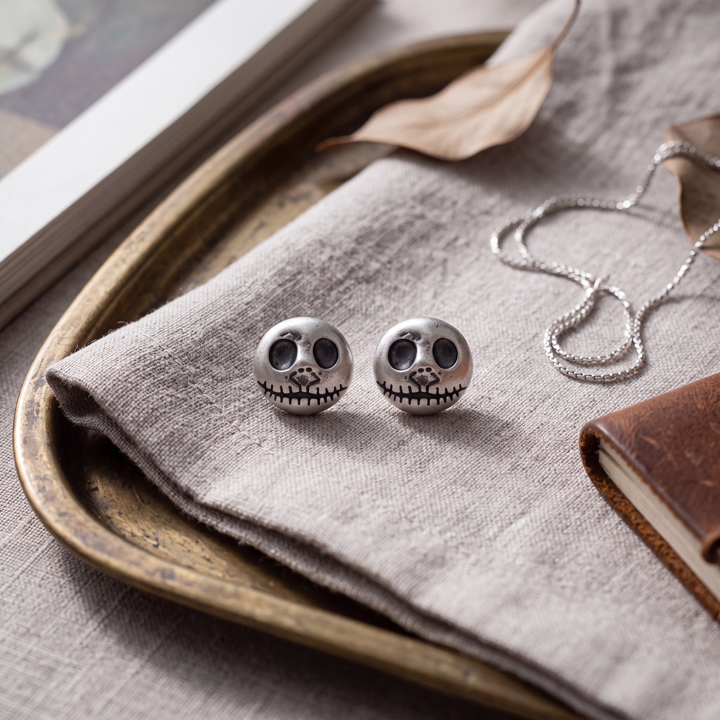 Sterling Silver Pumpkin Prince Skull Earrings with Hook Fastening