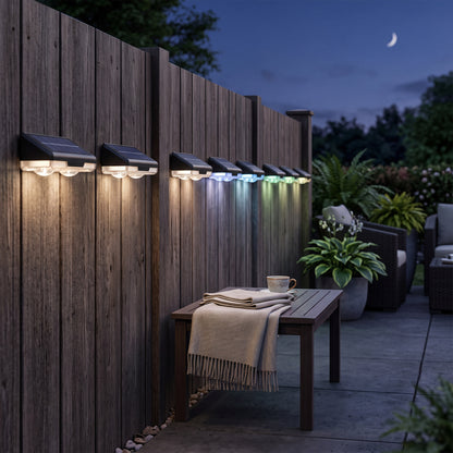Solar Fence Post Lights with Auto Dusk Sensor and Multicolor LED, 8-Pack
