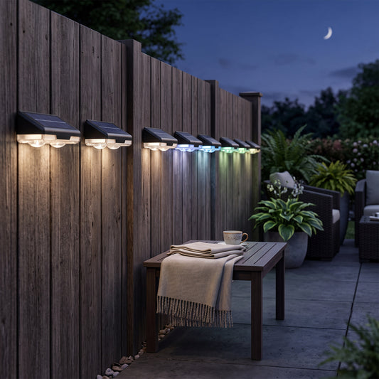 Solar Fence Post Lights with Auto Dusk Sensor and Multicolor LED, 8-Pack