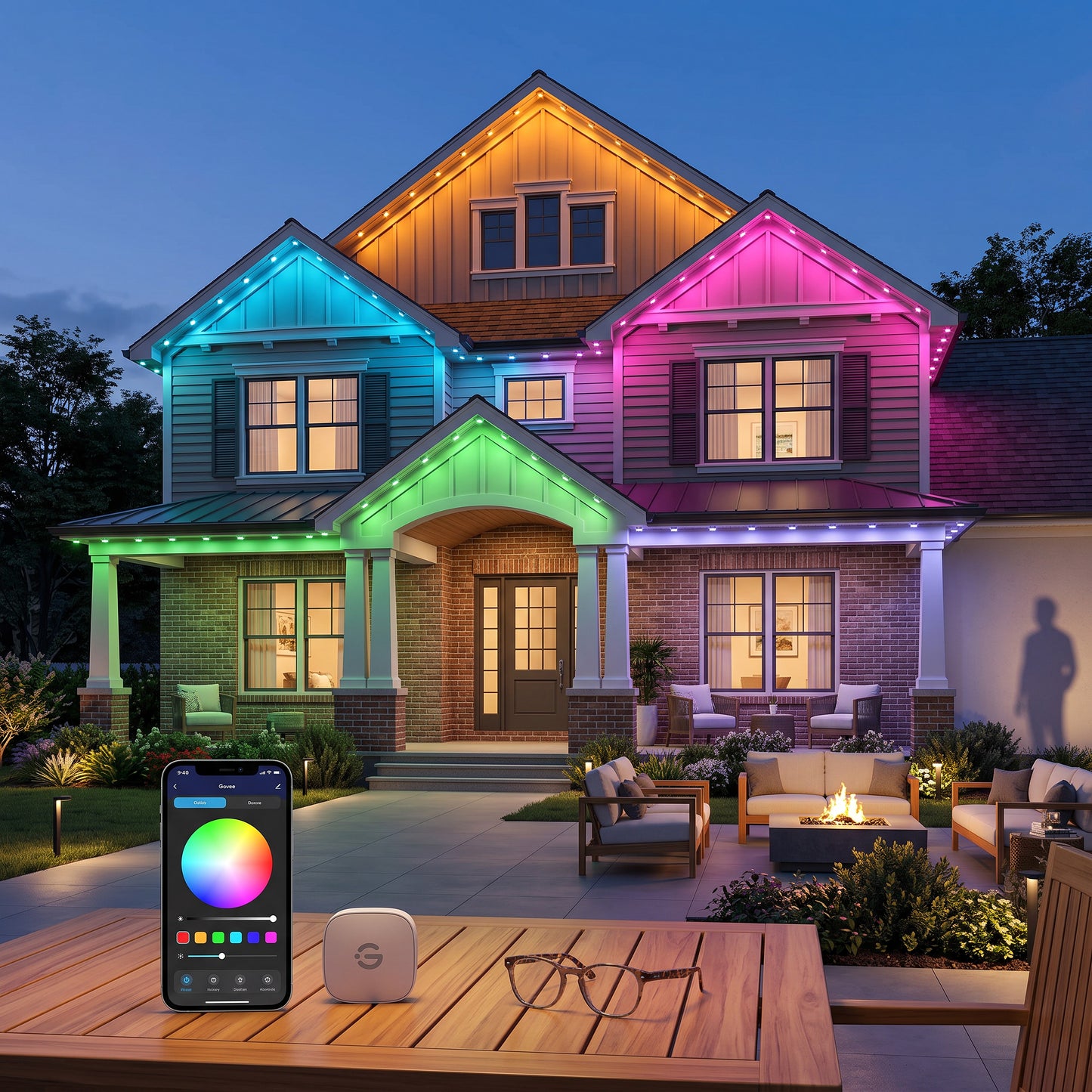 Roofline Light Strand 100ft with RGBICW Color Nodes and App Control