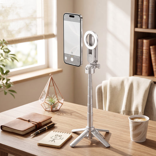 Selfie Stick with Magnetic Phone Holder and 10-Meter Wireless Remote, Tripod Base