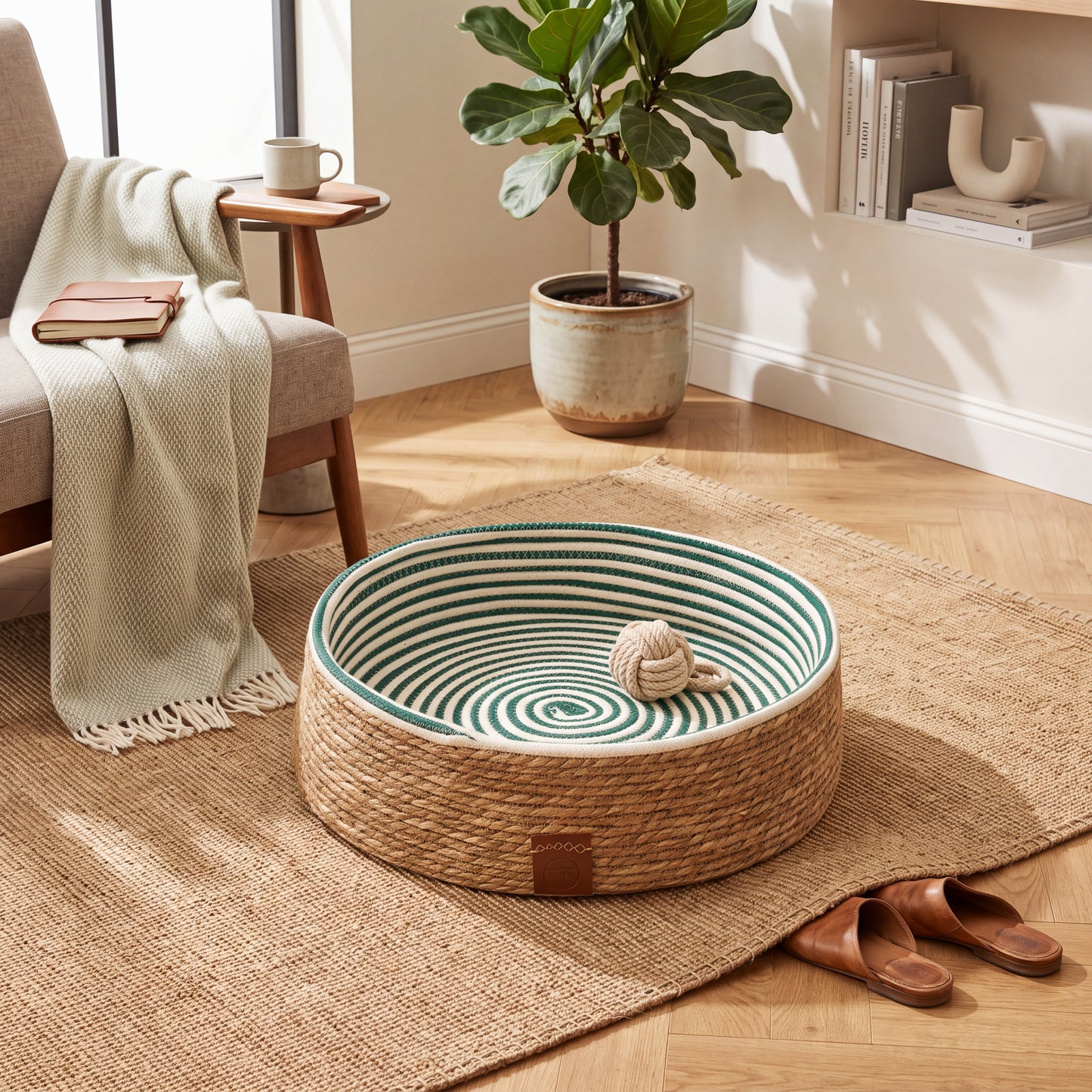 Rattan Cat Scratching Bed with Raised Edges and Natural Fibers, Three Sizes