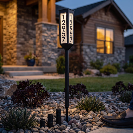 Illuminated House Number Stake with Solar Power and Adjustable Height Spacers