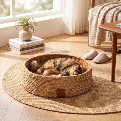 Rattan Cat Scratching Bed with Raised Edges and Natural Fibers, Three Sizes