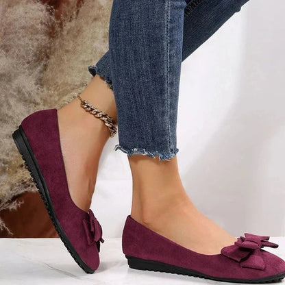Women's Slip On Round Toe Flat Shoes with Bow Accent and Padded Footbed