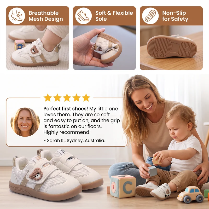 Soft Flexible Sole First Walker Shoes for Babies with Anti Slip Rubber Bottom