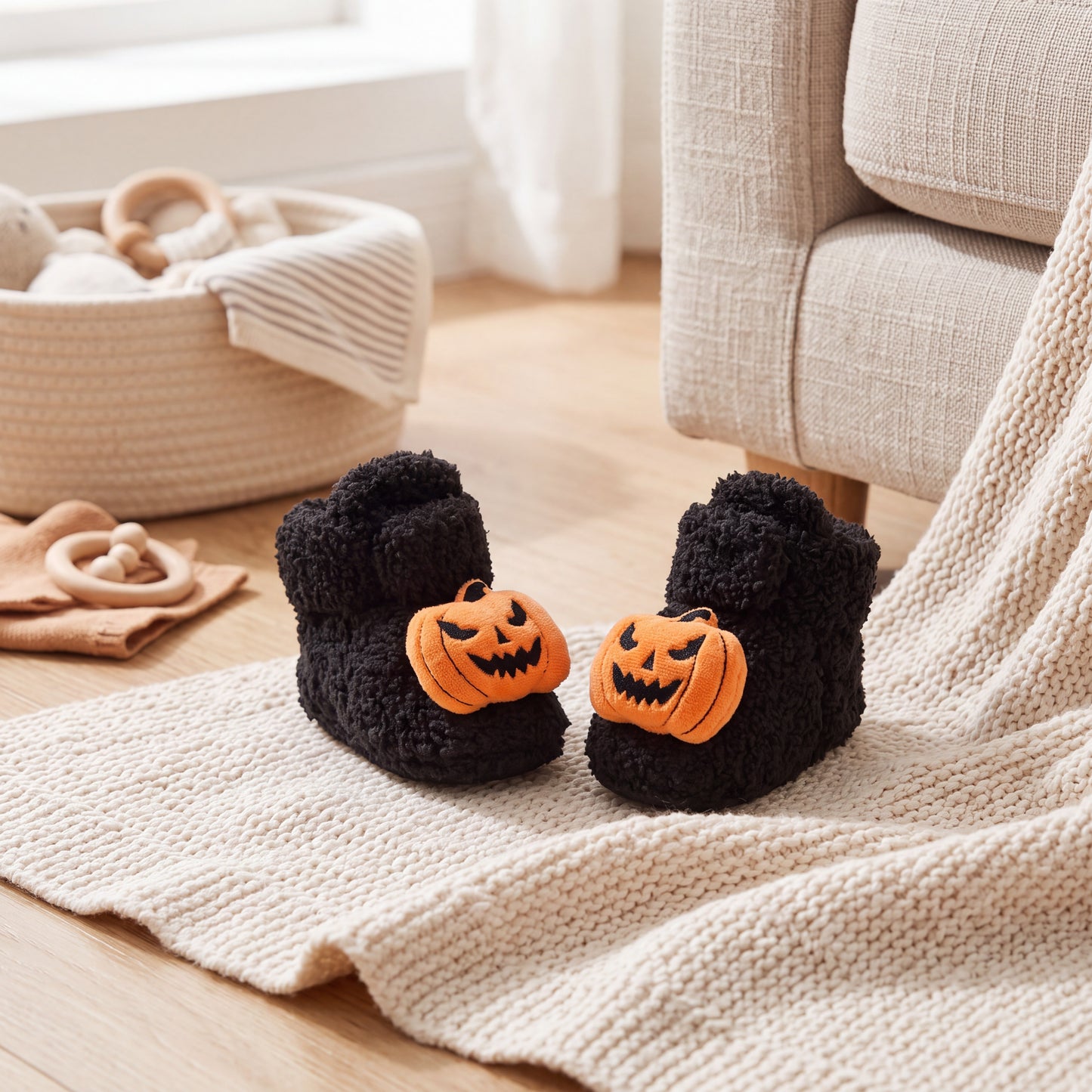 Kids Ankle High Slippers with Fleece Lining and Halloween Designs
