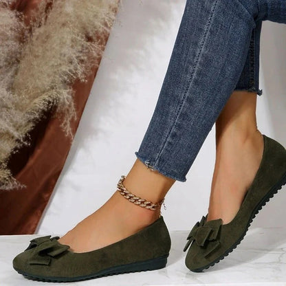 Women's Slip On Round Toe Flat Shoes with Bow Accent and Padded Footbed