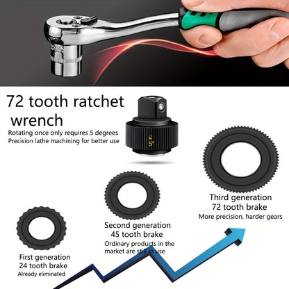 Socket Ratchet Set with 72 Tooth Head and Quick Release, 12 Piece Chrome Vanadium