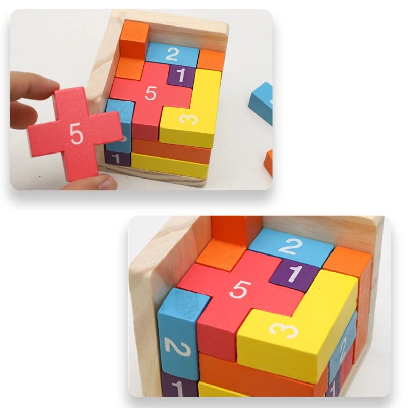 Interlocking Luban Lock Cube in Painted Wood with Bright Colors for Desks and Travel Bags